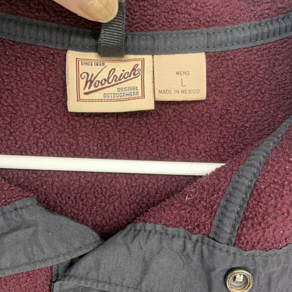 Vintage Woolrich Maroon Snap Stand-Up Collar Fleece Sweater Size L Dark Academia - Picture 2 of 5